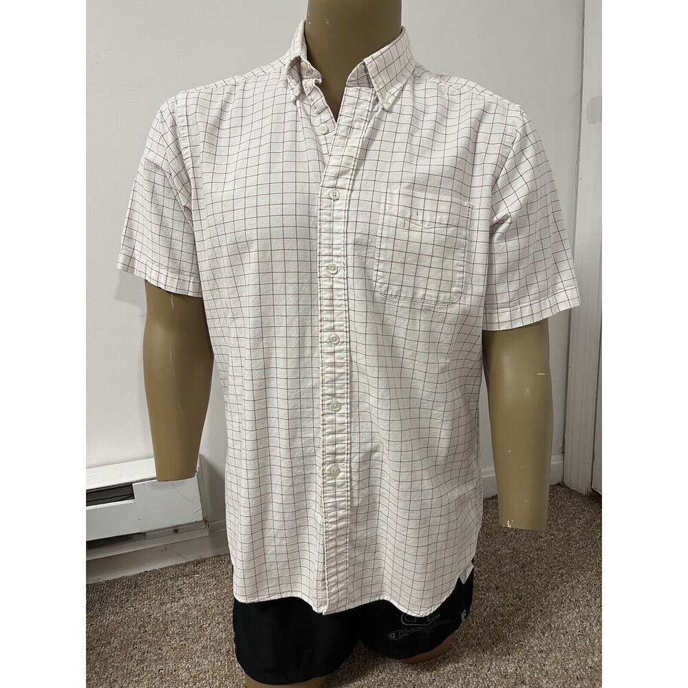 L.L. Bean Men’s Short Sleeve Button Up Wrinkle Free Shirt Box Pattern Lg.